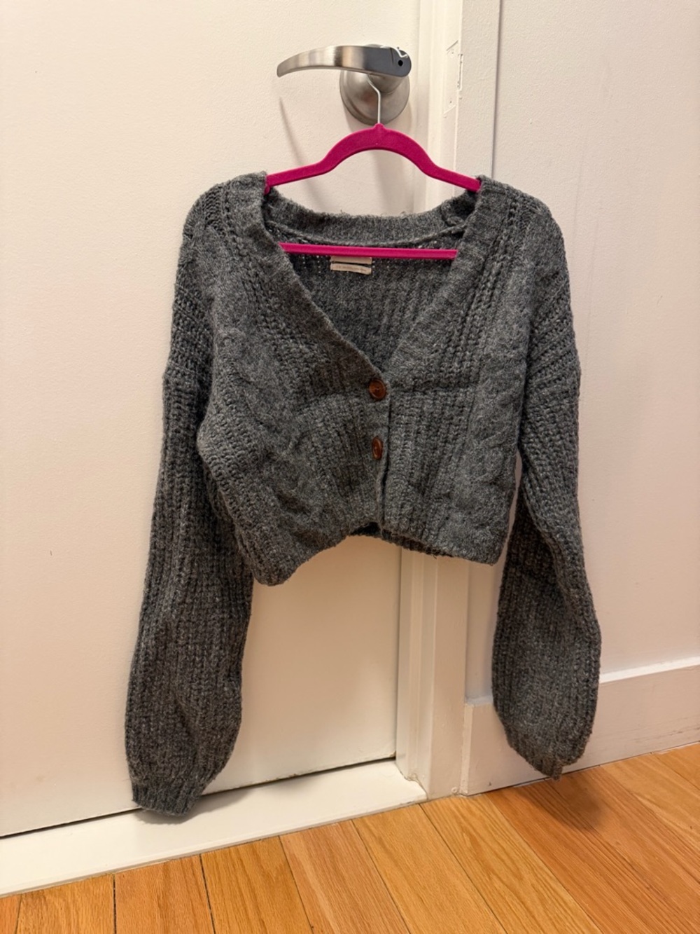 Urban Outfitters Charcoal Cropped Button Cardigan